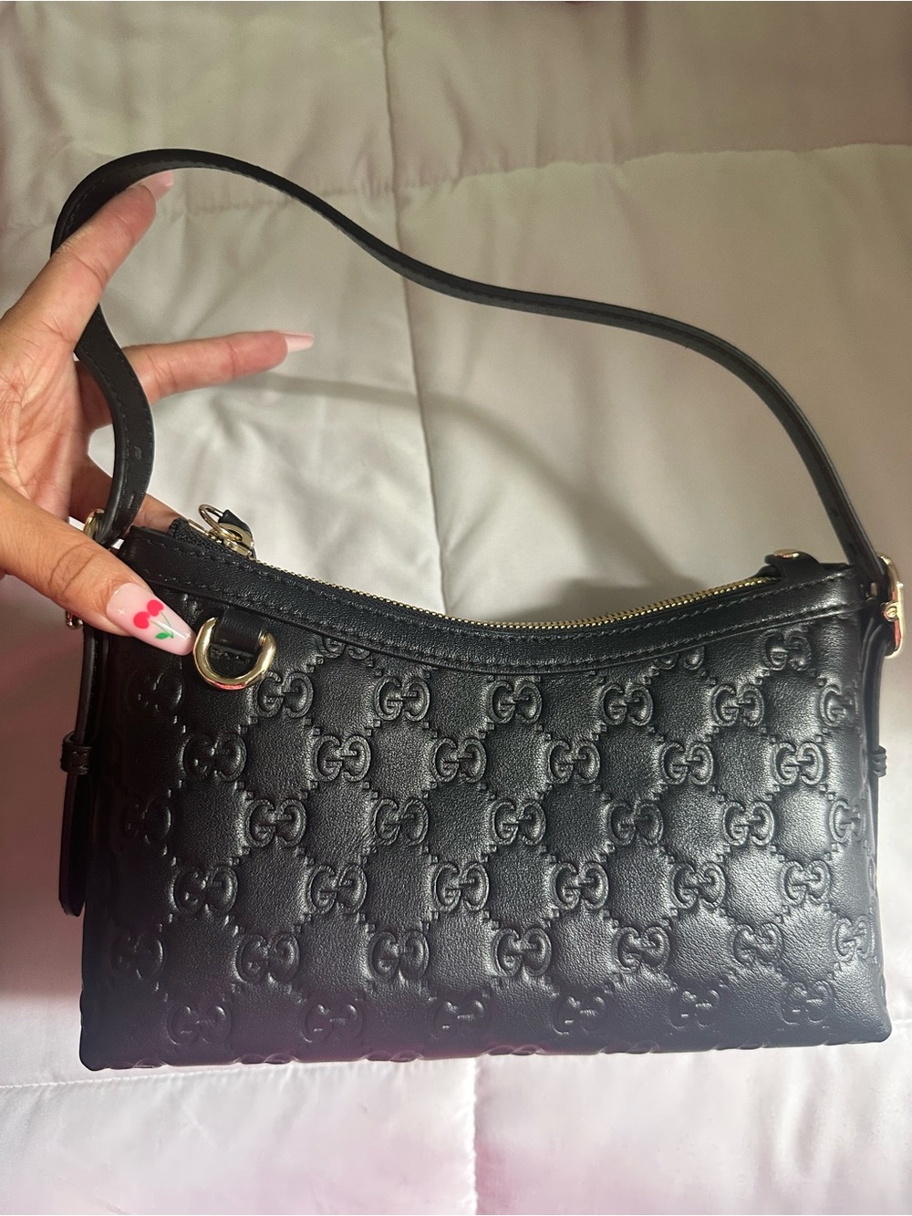 Black leather shoulder bag
